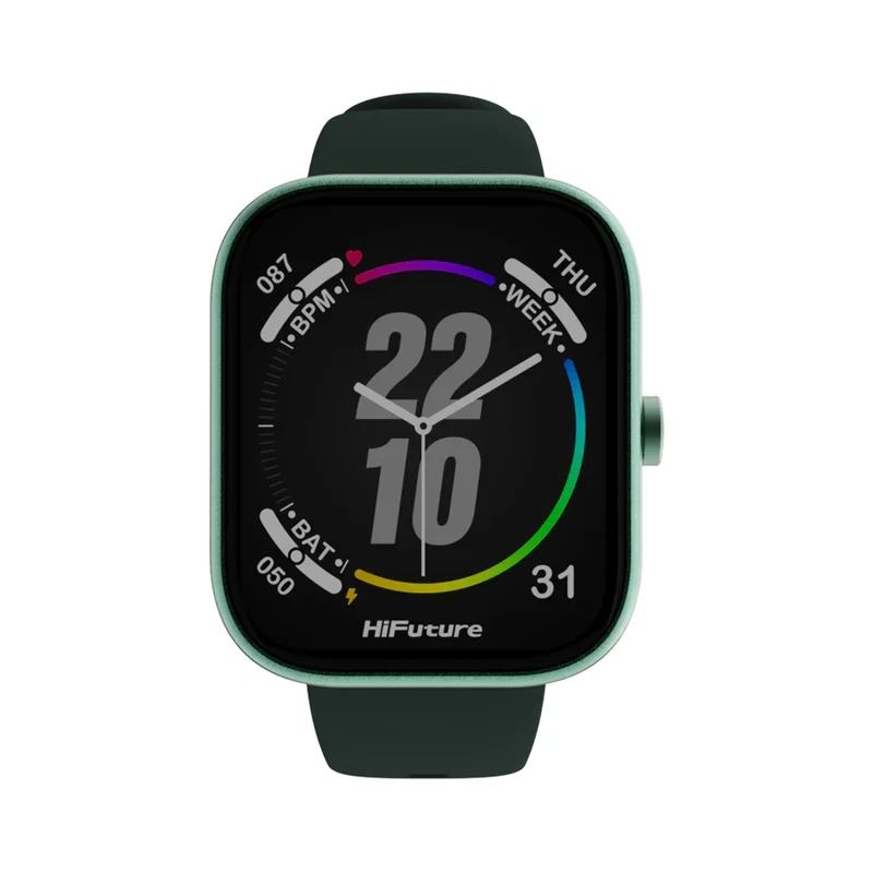 Часовник - HiFuture Lume Dark Green, 1.85 " IPS, Powered by Dual Core, Aerospace-Grade Ultra Light Aluminum Frame, Bluetooth Call, 3D User Interface, 1ATM Waterproof, 24/7 True Heart Rate & Blood Oxygen Sensor, 100+ Sports Mode, Up to 7 days daily use