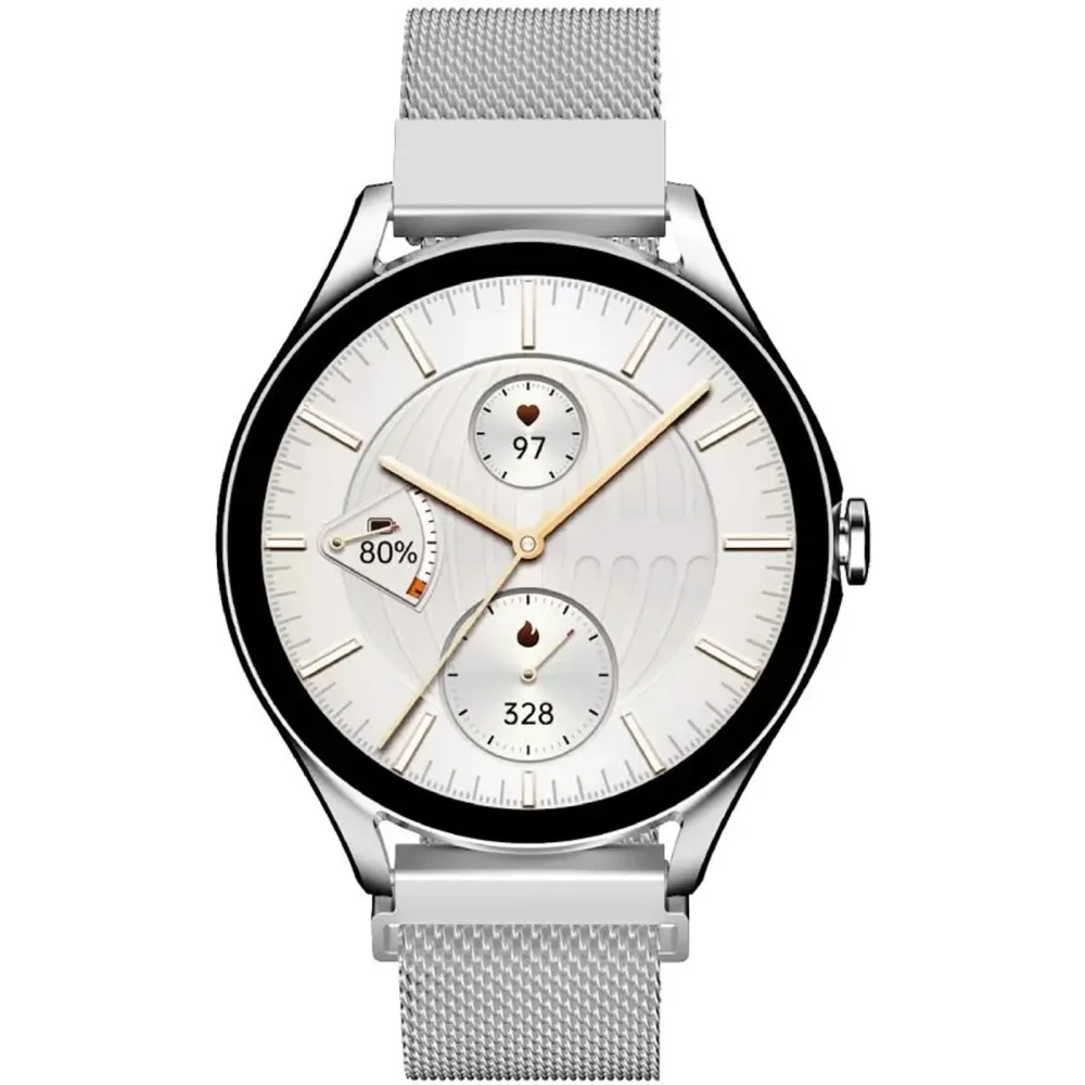 Часовник - HiFuture Aura2 Silver, 1.32 "AMOLED, Powered by Dual Core, Metallic Frame, Bluetooth Call, 3D User Interface, 1ATM Waterproof, 24/7 True Heart Rate & Blood Oxygen Sensor, 100+ Sports Mode, Up to 7 days daily use, Extra Silicone Strap inbox