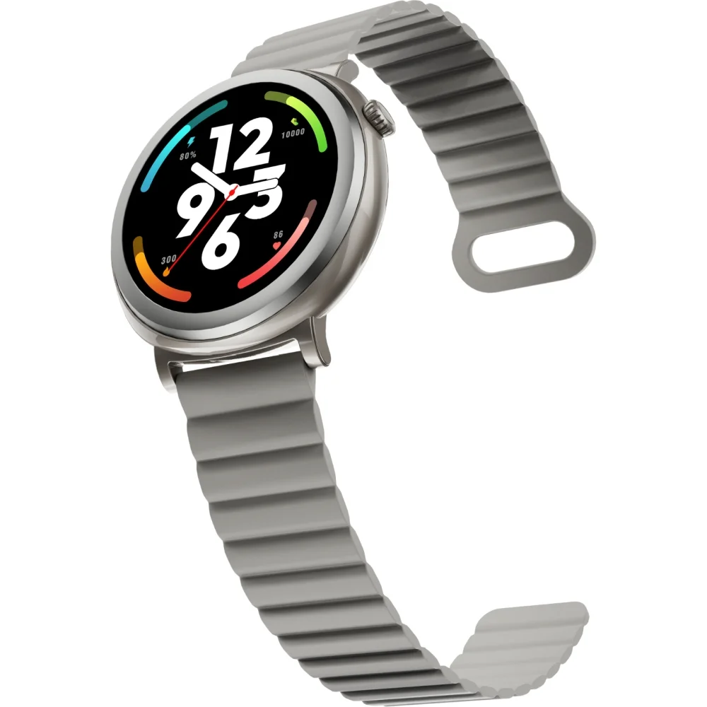 Часовник - HiFuture Aurora Silver, 1.43" AMOLED,  466*466, Powered by Dual Core & Syntra AI, Bluetooth Call, IP68  Waterproof, 24/7 True Heart Rate & Blood Oxygen Sensor, Up to 10 days daily use, Magnetic Strap