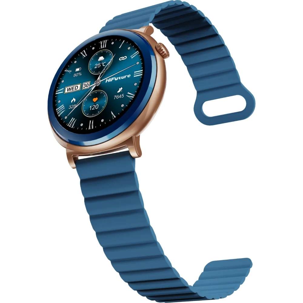 Часовник - HiFuture Aurora Blue, 1.43" AMOLED,  466*466, Powered by Dual Core & Syntra AI, Bluetooth Call, IP68  Waterproof, 24/7 True Heart Rate & Blood Oxygen Sensor, Up to 10 days daily use, Magnetic Strap
