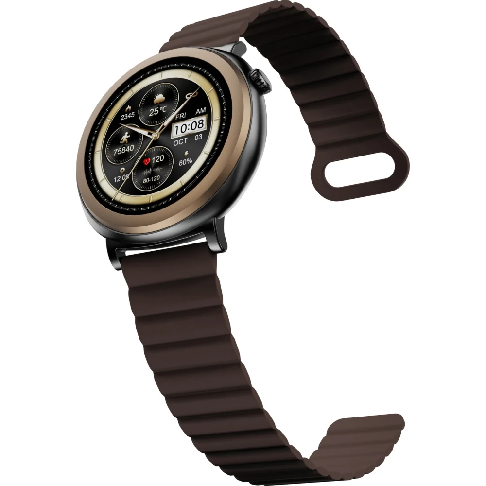 Часовник - HiFuture Aurora Brown, 1.43" AMOLED,  466*466, Powered by Dual Core & Syntra AI, Bluetooth Call, IP68  Waterproof, 24/7 True Heart Rate & Blood Oxygen Sensor, Up to 10 days daily use, Magnetic Strap