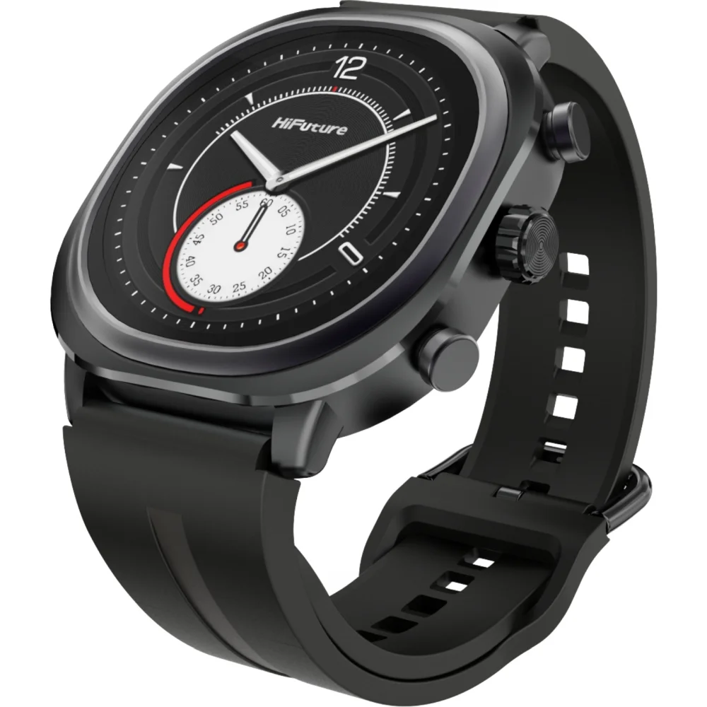 Часовник - HiFuture AIX Lite Black,  1.43" AMOLED,  466*466, Powered by Dual Core & Syntra AI, Bluetooth Call, 1ATM Waterproof, Sixth Generation Health Sensor, Up to 10 days daily use, Extra Fabric Strap inbox