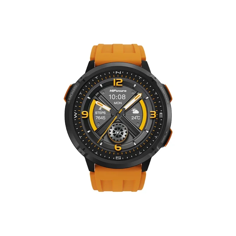 Часовник - HiFuture MIX3 Orange, 1.43" AMOLED, 466*466, Powered by Dual Core & Syntra AI, Bluetooth Call, 3ATM Waterproof, Compass & Altimeter, 24/7 True Heart Rate & Blood Oxygen Sensor, Up to 10 days daily use