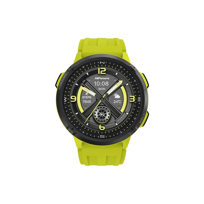 Часовник - HiFuture MIX3 Fluorescent Yellow, 1.43" AMOLED, 466*466, Powered by Dual Core & Syntra AI, Bluetooth Call, 3ATM Waterproof, Compass & Altimeter, 24/7 True Heart Rate & Blood Oxygen Sensor, Up to 10 days daily use