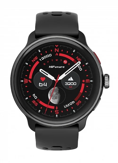 Часовник - HiFuture Vela Black, 1.43" AMOLED , GPS +Compass + Altimeter, 466*466, Support Local Music(100M Space), Support AI Coach for Training, Powered by Dual Core, Bluetooth Call, 5ATM Waterproof,  24/7 True Heart Rate & Blood, Oxygen Sensor, Up to 10days daily