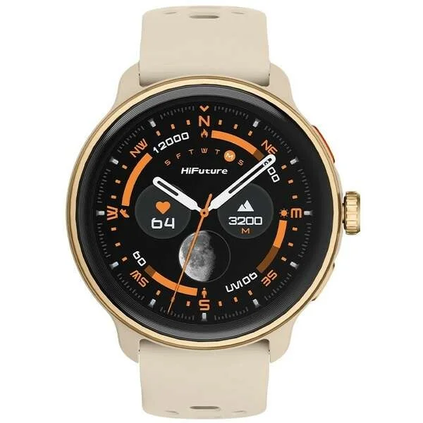 Часовник - HiFuture Vela Latte, 1.43" AMOLED, GPS +Compass + Altimeter, 466*466, Support Local Music(100M Space), Support AI Coach for Training, Powered by Dual Core, Bluetooth Call, 5ATM Waterproof,  24/7 True Heart Rate & Blood, Oxygen Sensor, Up to 10 days daily