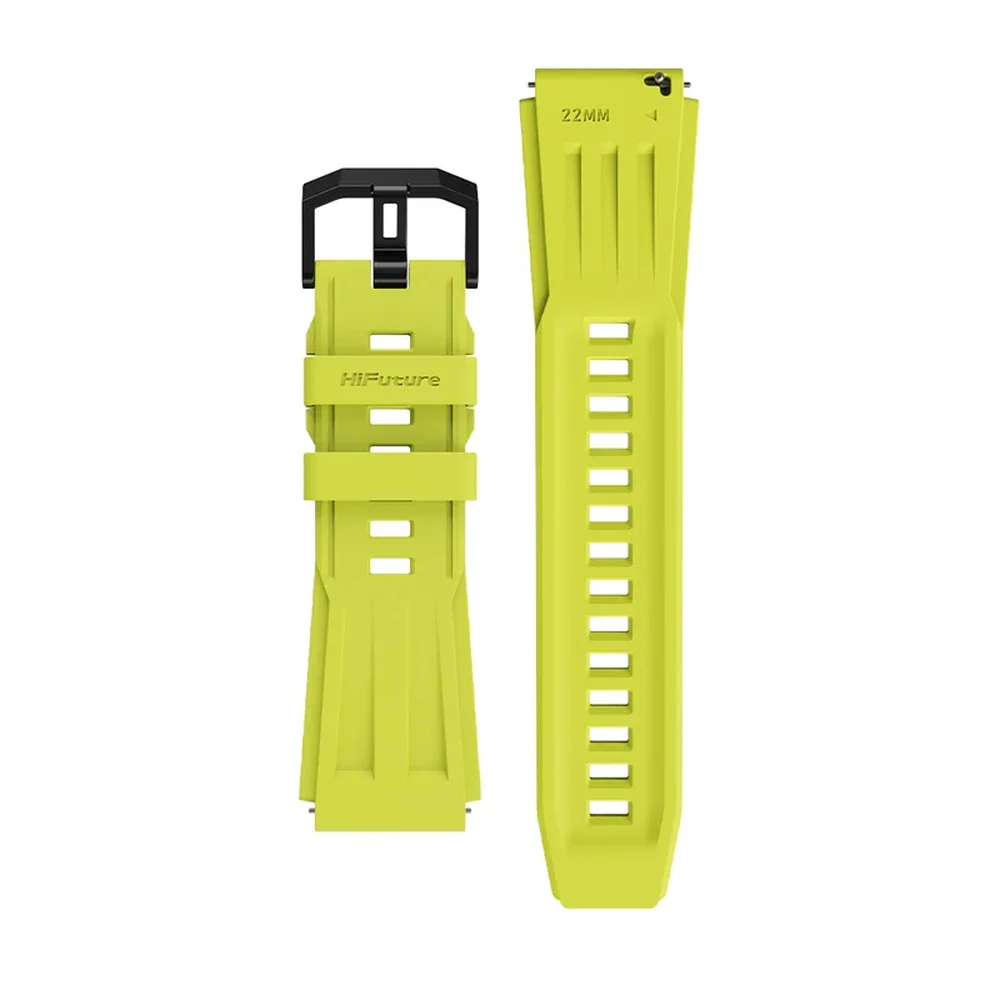 Каишка за часовник - HiFuture Pilot-M Fluorescent Yellow, Sporty Design, Powder Metallurgy Stainless Steel Buckle, Solid Silicone, Unique Patterns, Fit Size: 22mm